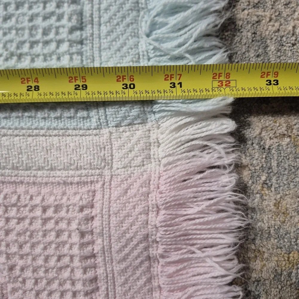 Vintage Pastel‎ Hearts Baby Blanket Fringe Waffle Knit Pink Blue Unisex
